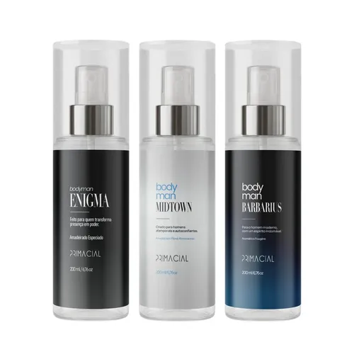 Kit com três frascos de body splash masculino