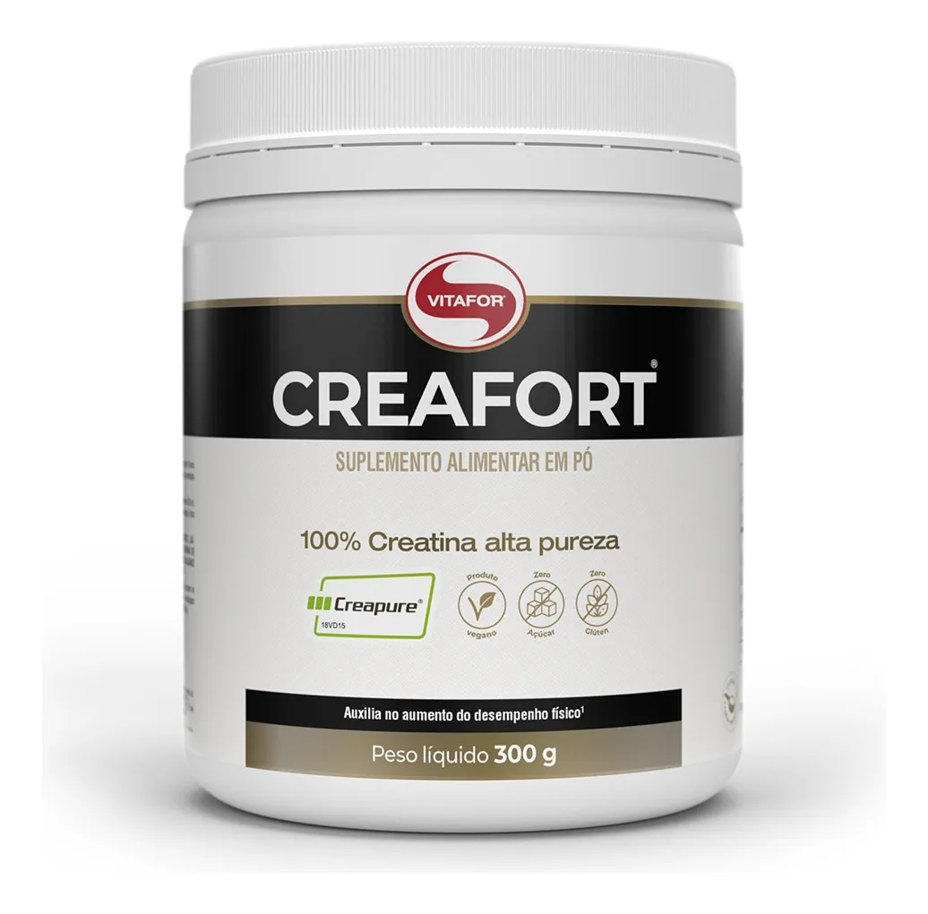 Pote de creatina monohidratada Vitafor Creafort de 300 gramas