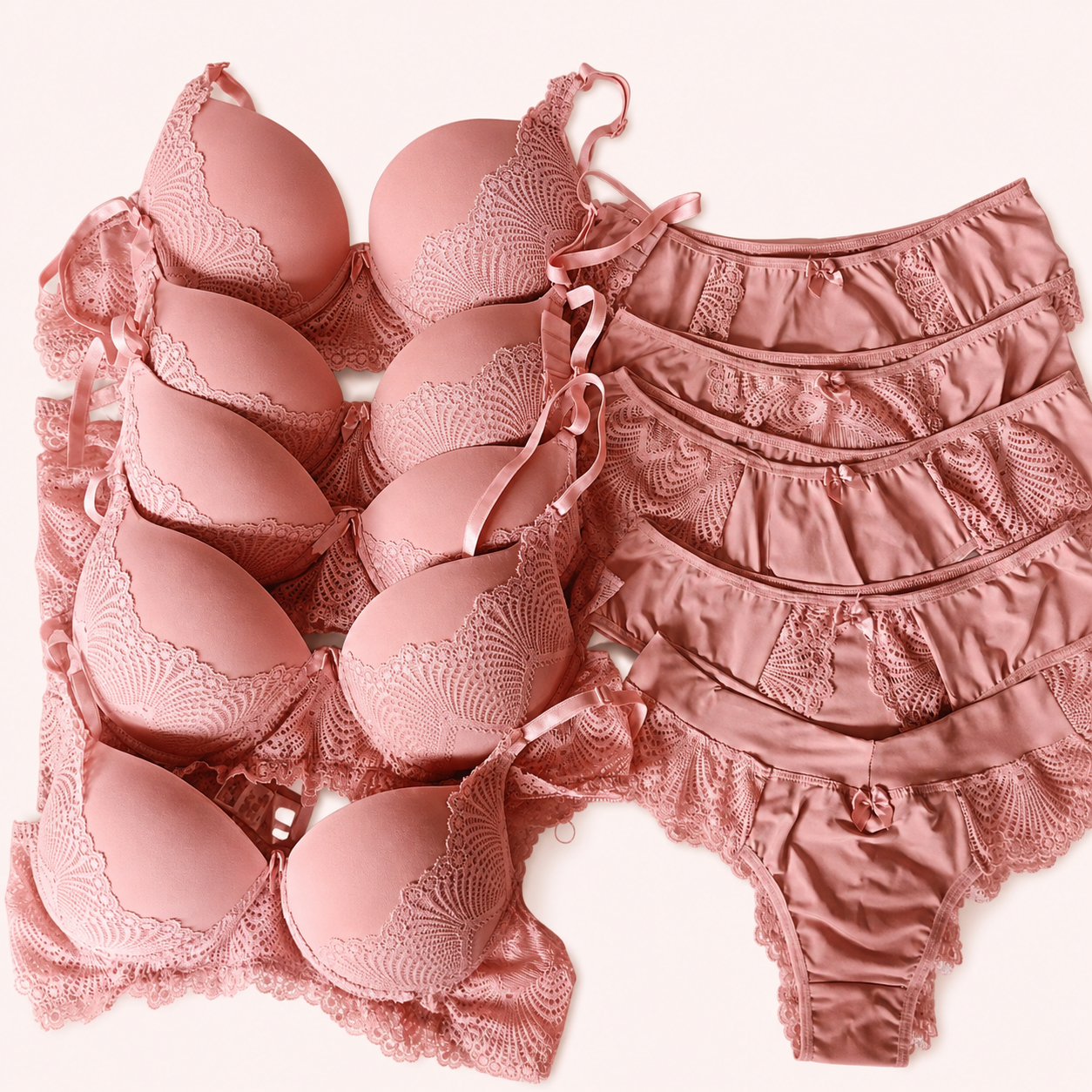 Conjuntos de lingerie Rosé com renda