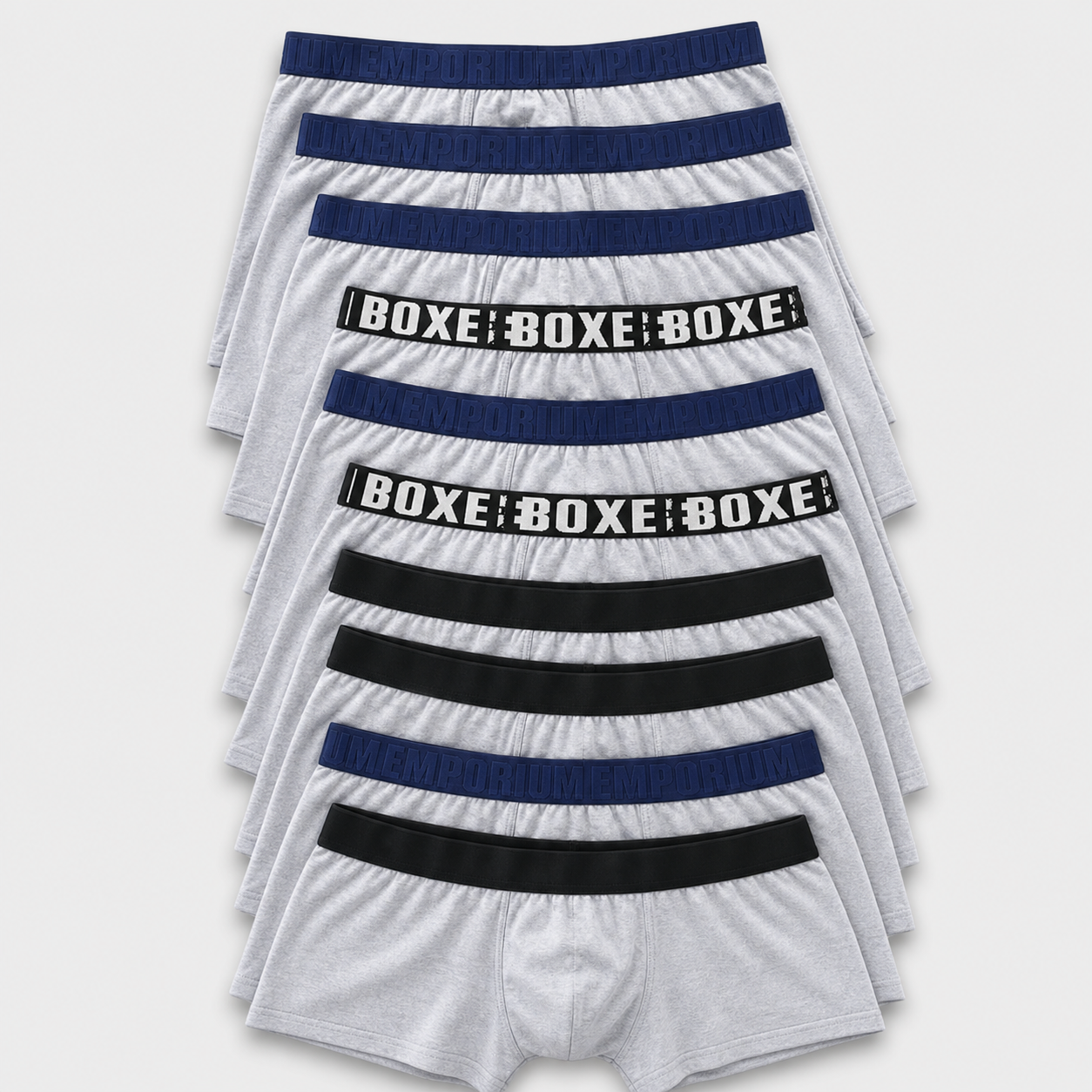 Kit de cuecas boxer masculinas cinza com cós variados
